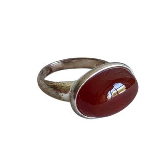 Vintage 925 Sterling Silver And Carnelian Ring Size 7.25